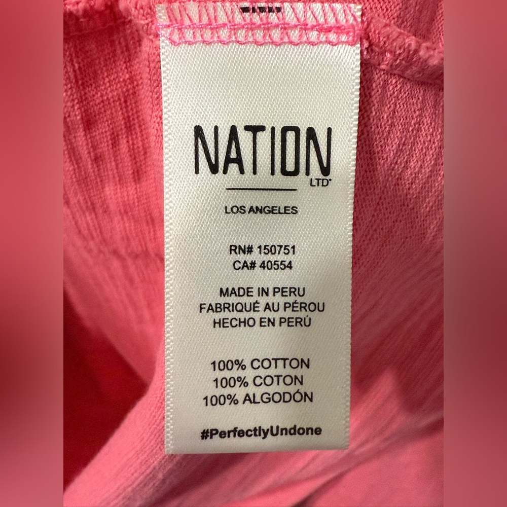 Nation LTD V-Neck Pink Long Sleeve Top Womens XS Cotton Slub Raw Hem Peru - Picture 4 of 7